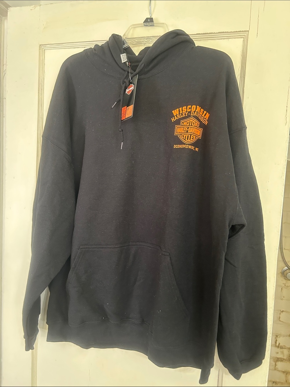 Harley-Davidson Black Hoodie with Orange Wisconsin Logo